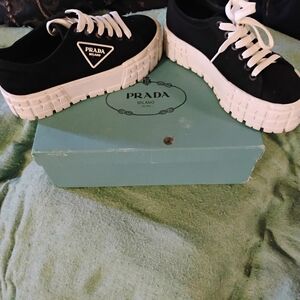 PRADA Women's Black and White Platform Sneakers / OBO..$$